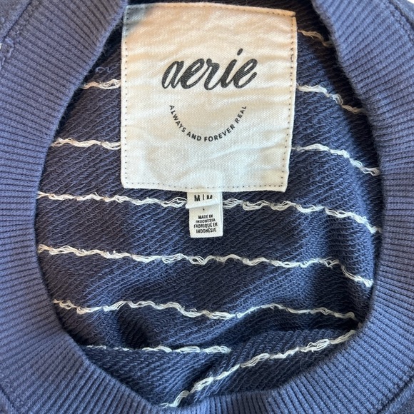 Aerie Take It Easy Crew Cropped Sweatshirt Sweater Embroidered Dots Blue Medium. - Picture 8 of 11